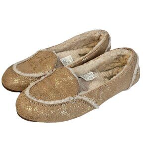 Ugg Women's Hailey Metallic Snake Gold Sheepskin Shoe Slippers  Size 5.5